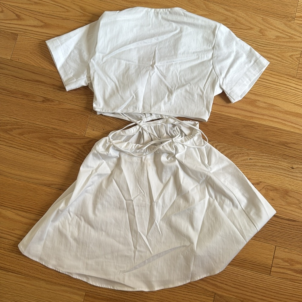 Zara Woman Cut Out Poplin Summer Mini Dress White Sundress Size Small - Picture 9 of 10